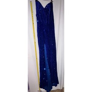 Witness of Love Royal Blue Sequin Velvet‎ Strapless Corset Slit Formal Gown